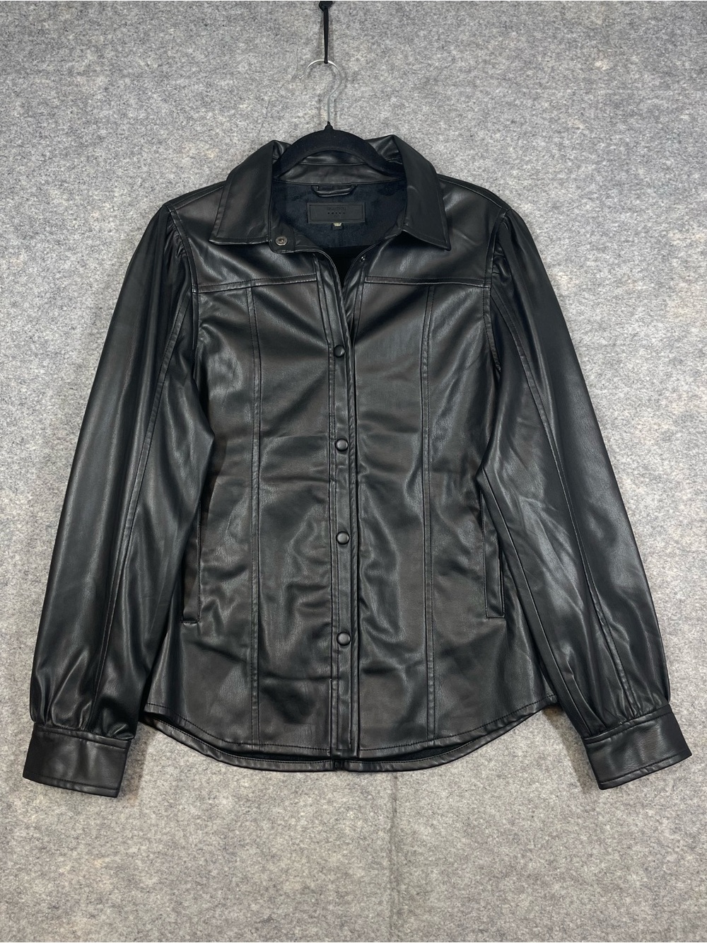 Blanc NYC Black Faux Leather Button Front Shirt Jacket Medium Minimalist Moto